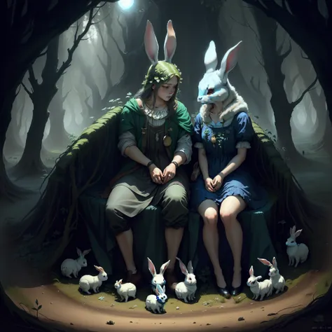 The big rabbit is sick, two rabbits look, three rabbits buy medicine, four rabbits boil, five rabbits die inexplicably, six rabbits lift, seven rabbits dig a hole with their heads stuffy, eight rabbits come to bury, the small tombstone of the dark forest, ...