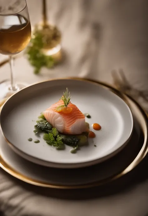 (photo-realistic:1.37),culinary photography,fish wrapped in a transparent white cloth,placed on a plate,photo taken in a kitchen,50mm,f1.4,high resolution,close-up shot,detail-oriented,fine textures,soft lighting,subtle shadows,vibrant colors,stylish compo...