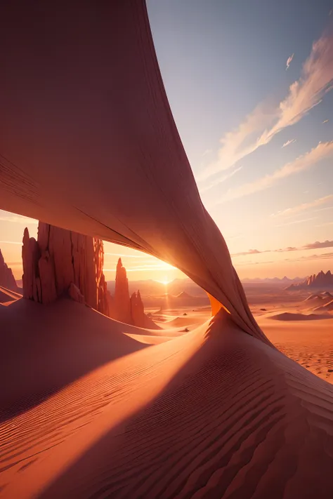 Masterpiece, ultimate quality, Cg unity 8k wallpaper, super delicate, beautiful desert landscape at sunset,