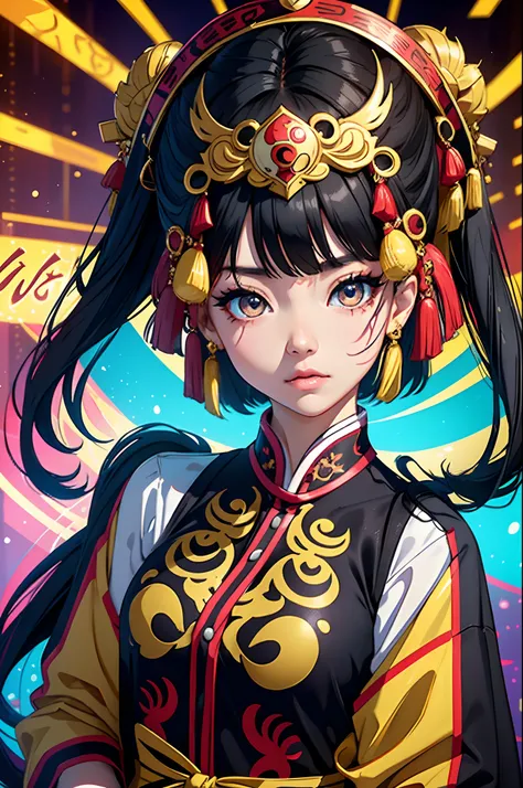 National style elements，teens girl，24 years of age，s the perfect face，Nice big eyes，Long eyelashes，Peking Opera costumes，Hua Dan，Money leopard is around，Artistic sense，tmasterpiece，hyper HD，8k，Best light and shadow，Ray traching，Light particles were sprinkl...