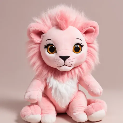 There is a picture of a lion on the phone, Plush lions 3D precious moment, Cute Vomo stuffed lion,, stuffed doll, plushies, Pink lion, plushies, Official product image, cute toy, disney stylized furry, High quality material BSSRDF, kids toy