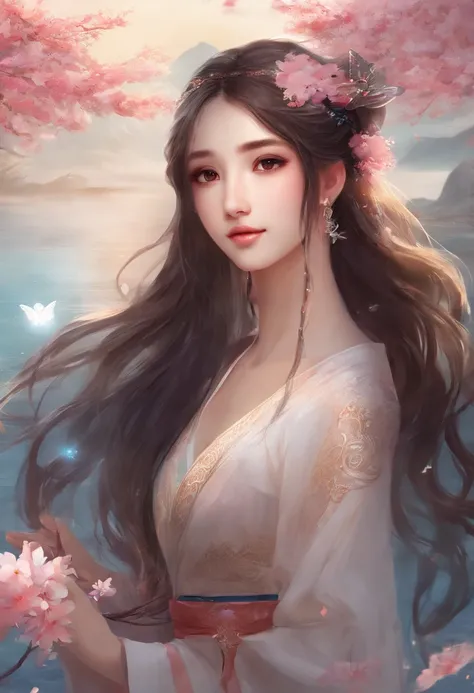 Best quality,(RAW photo:1.2),(Masterpiece:1.4),(Photorealistic:1.4),(A high resolution:1.4),
1girll, Long hair, Braid, Butterfly, Depth of field, From above,
hanami, Cherry blossoms, Lake, beautiful detailed  water, Black hair, Long eyelashes, 
 PureErosFa...