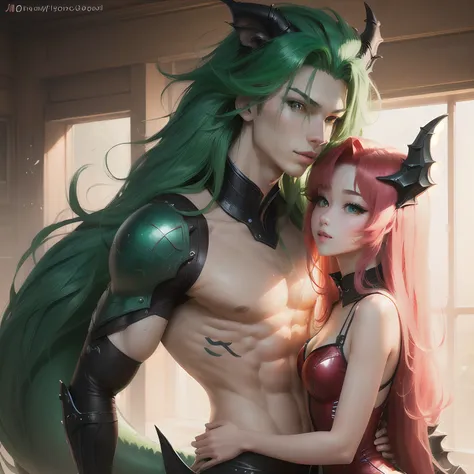 Femboy Dragon Red Lithe Green Hair LongHair