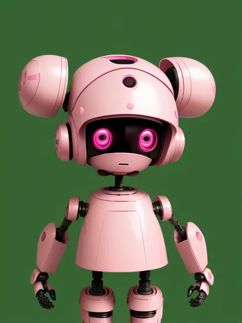 pink and white little girl robot on green background