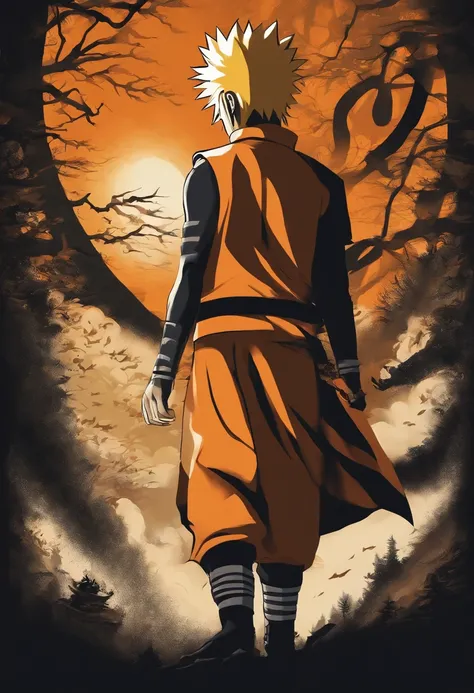 "Create a breathtaking movie poster inspired by Masashi Kishimotos Naruto, showing the legendary Naruto Uzumaki in all his glory." arte de camiseta, centralizado