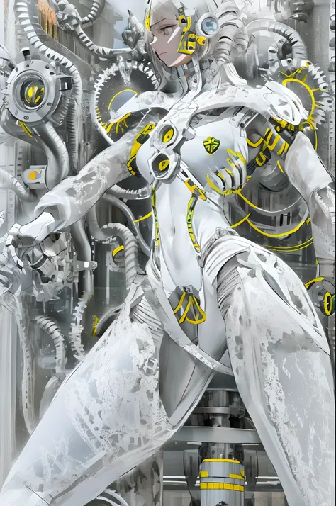 Mechanical female body, white colors, Perfect female body, Delicate, hyper HD, white backgrounid, hyper HD, Masterpiece, ccurate, Super detail, High quality, 16k