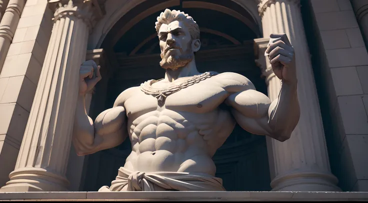 Stoic statue, with an expression of anger, usando manto e tunica longo sobre todo o corpo, Noite escura, fundo grego antigo do templo, 35 mm, lateralmente, Filmado em Sony A7S III com Sony FE 35mm f/1.8, 12.1 MP, --AR 3:2 --estilo cru