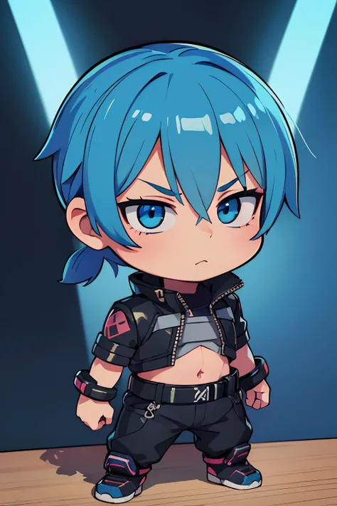 (chibi,male,best quality,8k,highres,masterpiece:1.2),ultra-detailed,(realistic,photorealistic,photo-realistic:1.37),male,blue hair,cyber punk,full body,no background,anime style,vibrant colors,various shades of blue,sharp lighting and shadows, chibi male