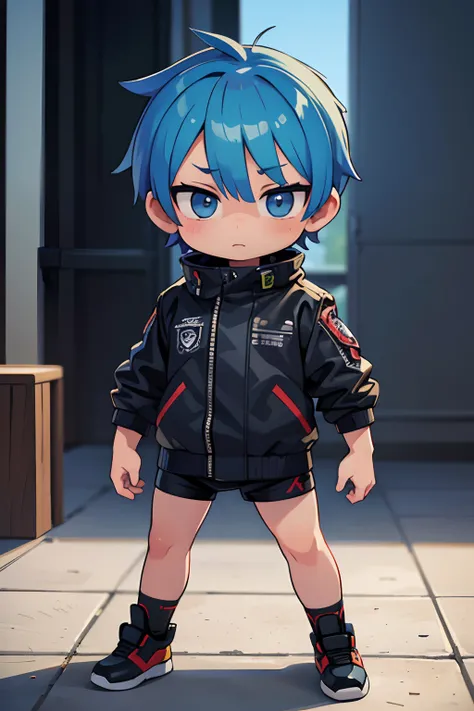 male, chibi, (best quality,8k,highres,masterpiece:1.2),ultra-detailed,(realistic,photorealistic,photo-realistic:1.37),male,blue hair,cyber punk,full body, male, chibi