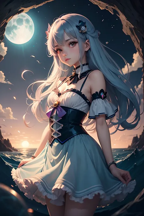 (cancer zodiac) there is a woman with grey glowing cyan hair on underwater with glowing cyan fish, Godest of the sea, spider arm attatched on back, anime girl cosplay, anime girl in real life, anime style mixed with fujifilm, portrait of magical lolita gir...