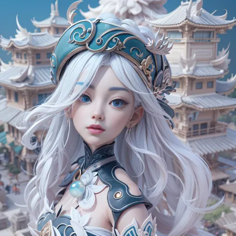 Balaco wind in Italy，Taoist fairy，Huangshan people，Exquisite Hair，Arm carving，White-blue hair all over the body，Delicate gradient shoes，Eye portrayal，Exquisite Hair，Popmart blind box，Clay texture，Treading on the ground，Black and white background，natural  l...