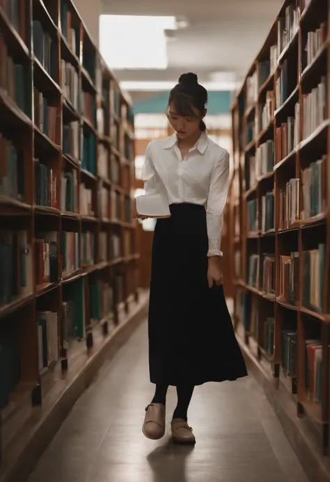 I am a schoolgirl, But my nationality is Chinese, Im reading a book in the library right now, My friend came to see me, I turned to look at my friend for a moment, And my clothes are cool