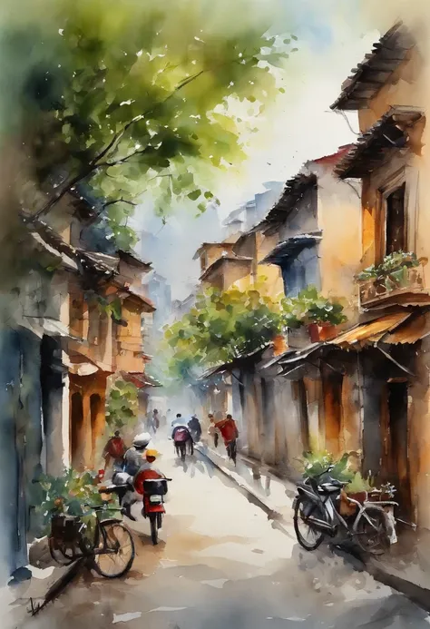 Best Quality, masutepiece, 超High Resolution A, (photograph realistic:1.4), hyperrealism, dream-like,FusionArt，The streets of Hanoi in the background