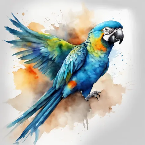 Parrot of blue color with open wings on the back Fantastic background