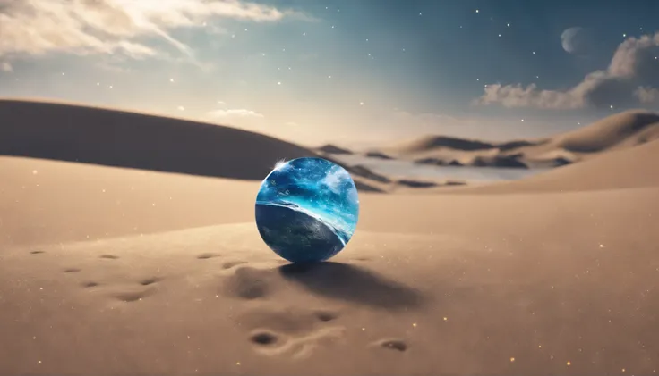 huge planet, the night, starrysky, surrealism, masutepiece, hight resolution、Impressive Milky Way、sand beach、Blue sea、Jewelry Ice