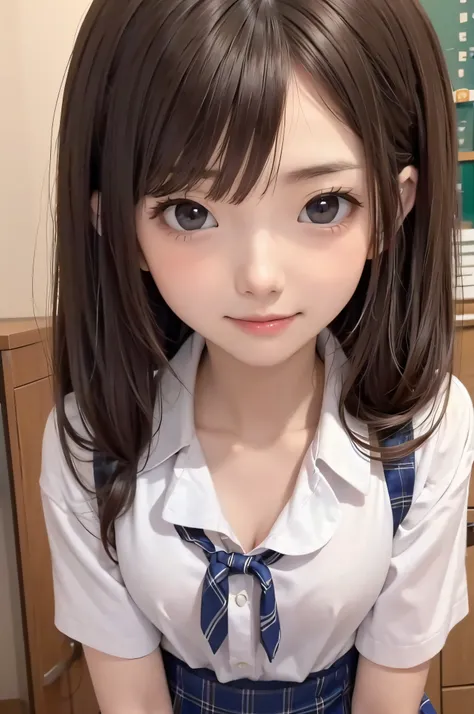 Completely immaculate background、White back、21years old、brown haired、beautidful eyes、real looking skin、hi-school girl、small tits、(8K、​masterpiece)、(reallistic、Photorealsitic)、top-quality、ighly detailed、The ultra-detailliert、Beautie、cute little、japanes、A sm...