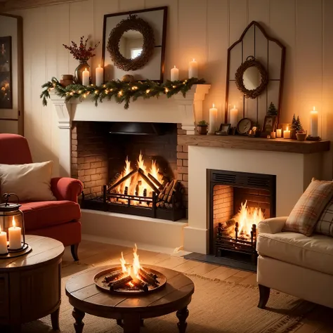 Crackling Fireplace Coziness:
Nestled by a crackling fireplace with a warm blanket, the flickering flames providing comfort and creating a snug, intimate atmosphere.