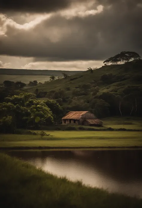 Paisagem rural do interior do Brasil, em um lindo dia, com nuvens de grande tempestade se aproximando