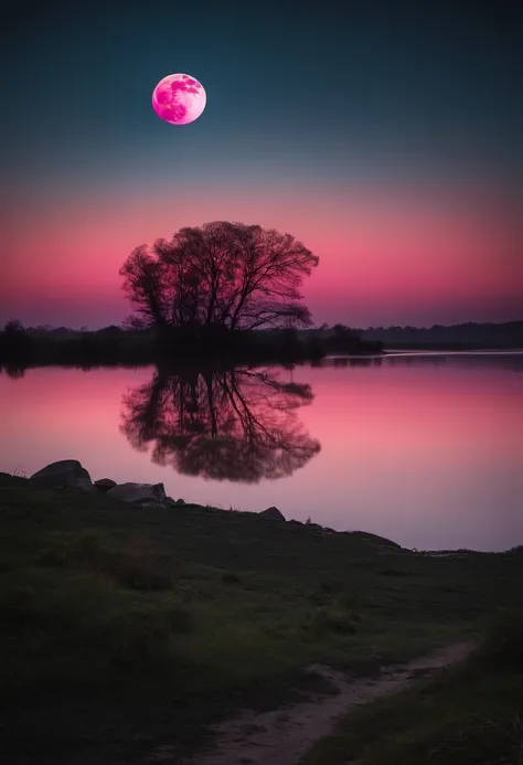 Pink moon，A beam of light is emitted