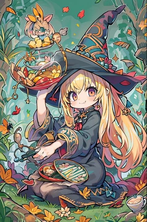 masutepiece, Best Quality, Chibi, Wizard Tea Party, the witch, beautiful witch, Happy, Vibrant, Colorful