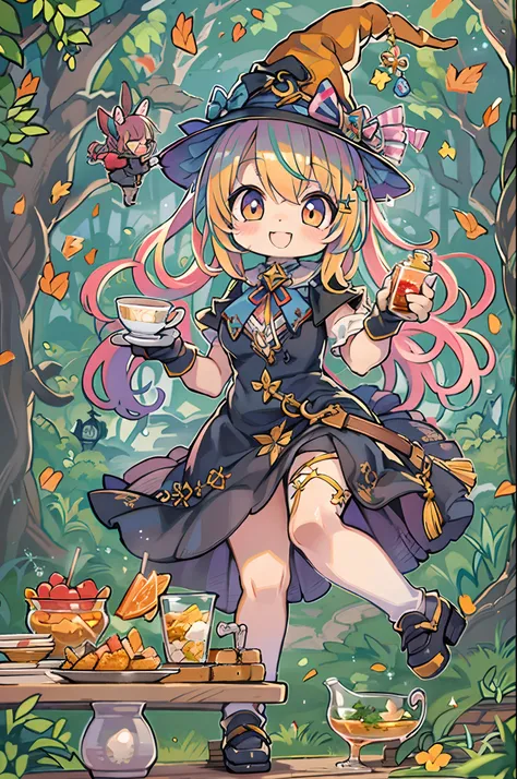 masutepiece, Best Quality, Chibi, Wizard Tea Party, the witch, beautiful witch, Happy, Vibrant, Colorful