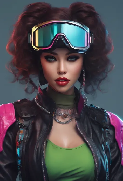 masterpiece, best quality, Confident cyberpunk girl, full body shot, ((standing in front of motorcycle)), Harajuku-inspired pop outfit, bold colors and patterns, eye-catching accessories, trendy and innovative hairstyle, vibrant makeup, Cyberpunk dazzling ...