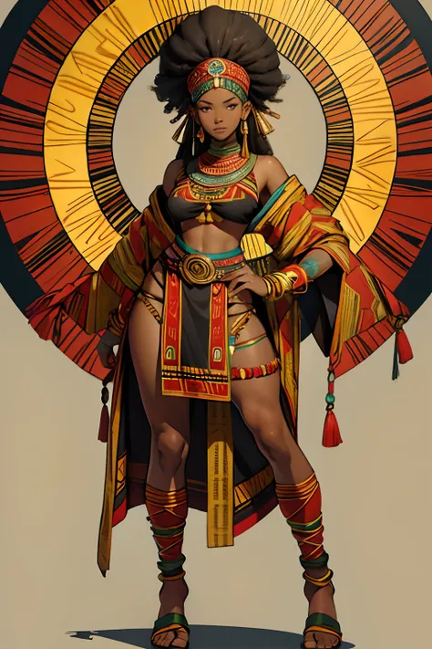 African Woman. African Hair. Black Dark Skin. Tribal chief. Full Body