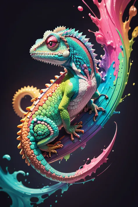 COLORFUL CHAMELEON, SCATTERED PAINTS and neon