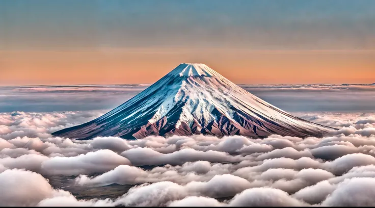 Mount Fuji emerging from a sea of clouds, its snow-capped peak gleaming in the morning sun, a feeling of solitude and majesty, Sculpture, crafted from marble with intricate details