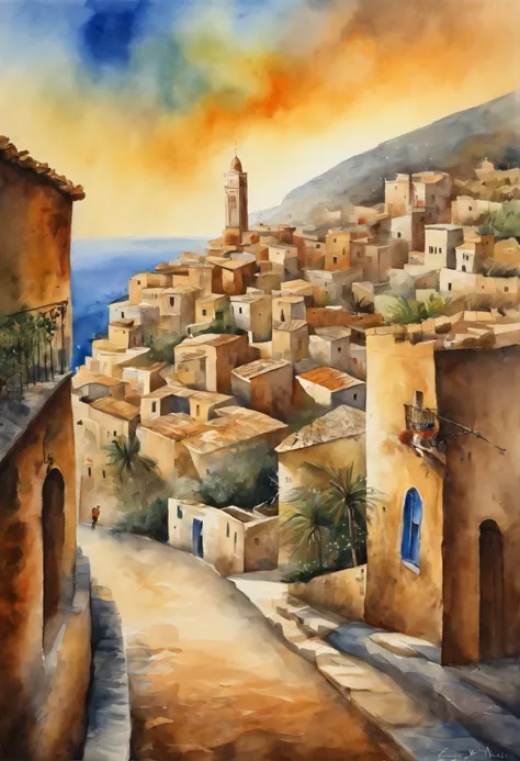 Best quality, masutepiece, A high resolution, (Realistic photos:1.4), surrealism, dream-like,fusionart，street in Algiers la blanche in the background