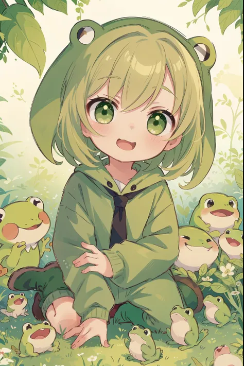 nsfw,{{masterpiece}},{{best quality}},Illustration,portrait,{1 girl}, An anime girl in a green frog costume