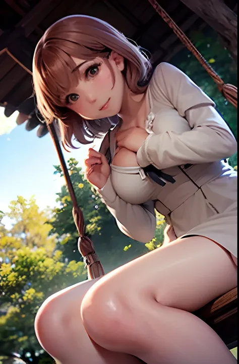 (masterpiece)、Girl on a swing、Clean face、Cute look、Breast size:1.1、Get on the swing and look at us、Shooting from front、