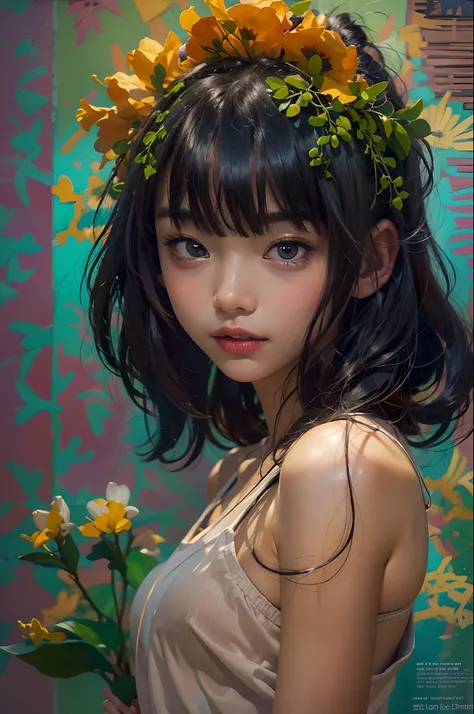 (Front Focus)、(Dark: 1.6)、Hyperrealist female portrait by David Hockney and Alphonse Mucha、Fantasy Art、photoRealstic、Dynamic lighting、art  stations、poster for、Volume Lighting、extra detailed face、16k、Award-winning、女の子1人、sixteen years old、in the darkness nig...