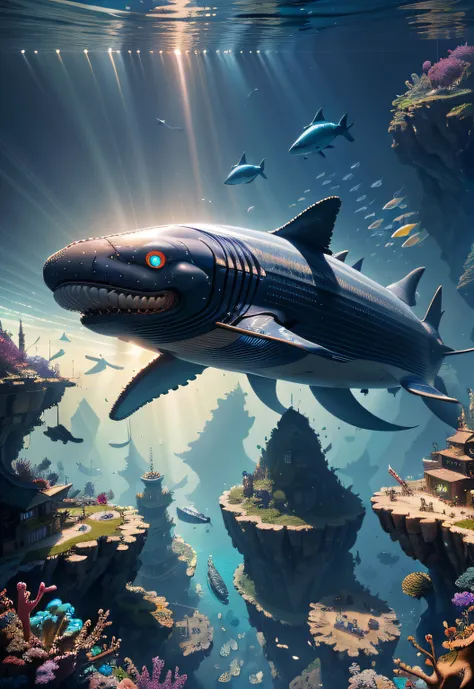 highres, shadows, absurdres, best_quality, ultra_detailed, 8k, extremely_clear, photograph, beautiful, sharp focus, hdr,
underwater, giant whale, fantastic location, dream, flying, underwater cyberpunk city