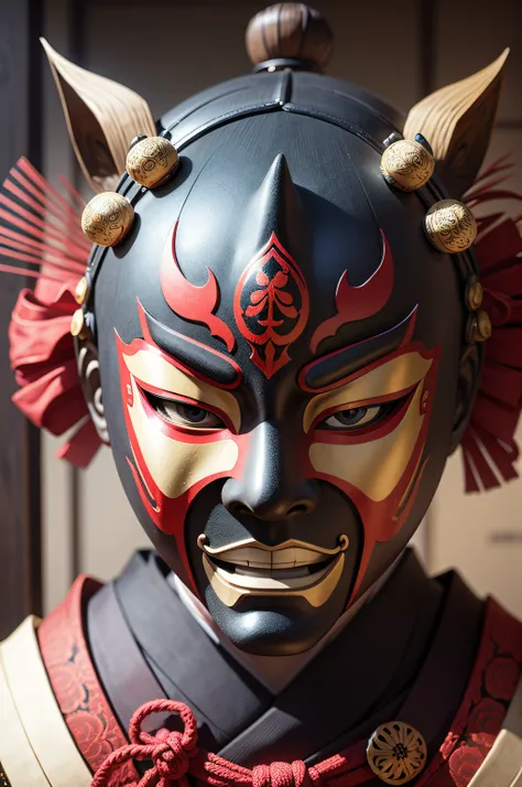 Japanese mask from the front, highly detailed.