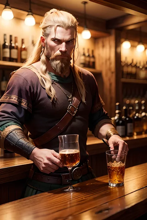 Vikings drinking whiskey at a bar