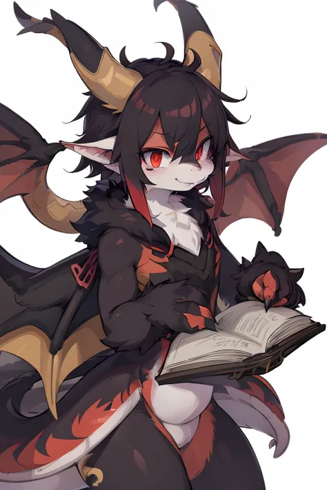 1boy, Solo, superfine illustration, extremely delicate and beautiful, Best Quality, Bat-like wings, Black fur, Red Eyes, Mysterious,Furry,(shenron),((Furry dragon)),けもの,Chibi,Vampire Dragon,Dragon Nose,Dragons nose,(demonic horns),(Socute),(Shota Furry Dra...