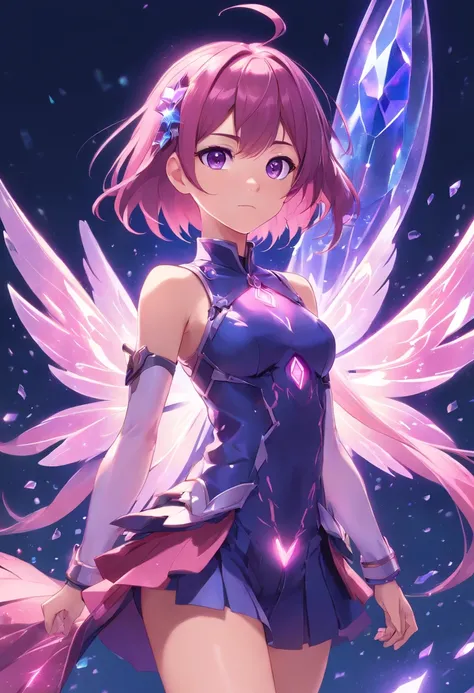 full body, character, fairy armor, intricate, elegant, highly detailed, purple eyes, dark pink hair, digital painting, artstation, holographic glow, light particles, raytraced, alchemist room with colorful potions, concept art, magic energy wings, smooth, ...