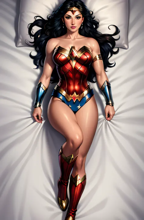 ( Masterpiece, 4k resolution, ultra-realistic, very detailed) Wonder woman (New 52 outfit) full body in the style of realism, glistening skin, , natural lighting, Defined full lips. fitness feminine body. portrait photography by artgerm, in the style of re...