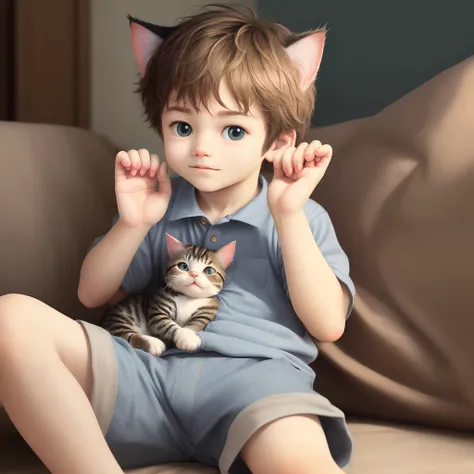 Boy cute cat hand