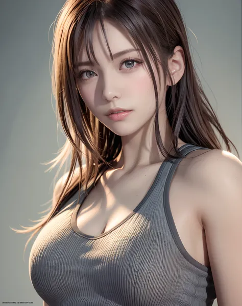 high quality picture, masutepiece, detailed hair texture, Detailed skin texture, Detailed Cloth Texture, 8K, Add fabric details, ultra detailed skin texture, ultra detailed photographic, Skin pores, Portrait of a girl, Wear a tank top, Add cloth details, H...