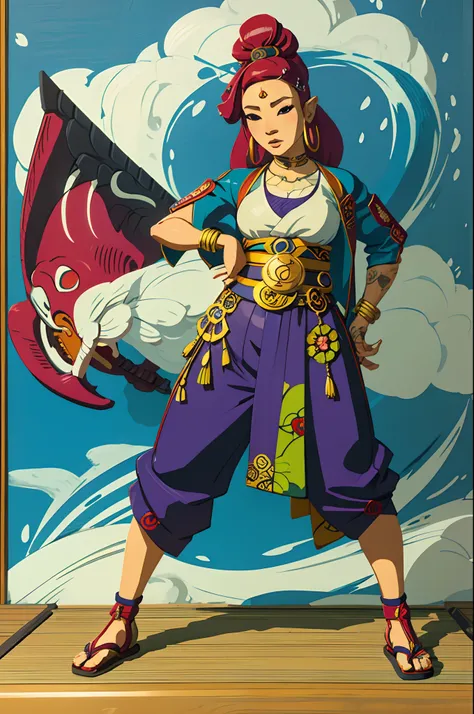 Ukiyo-e art female geshia hard gangsta rapper swagger pose