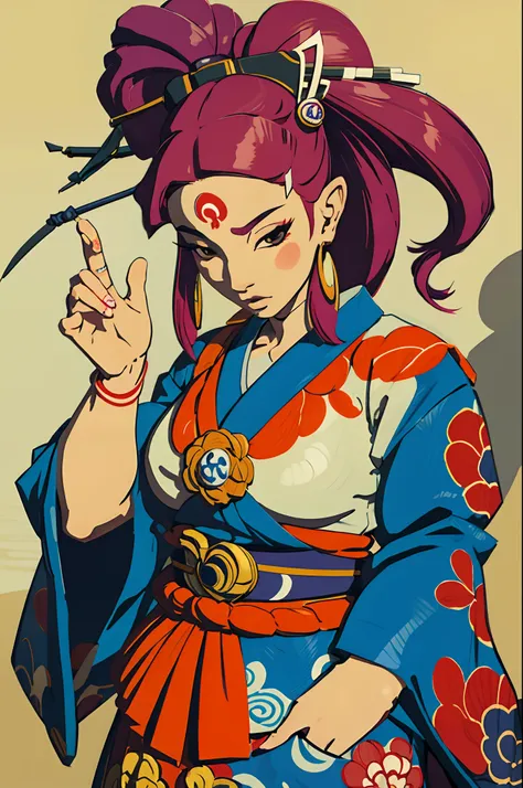 Ukiyo-e art female geshia hard gangsta rapper swagger pose