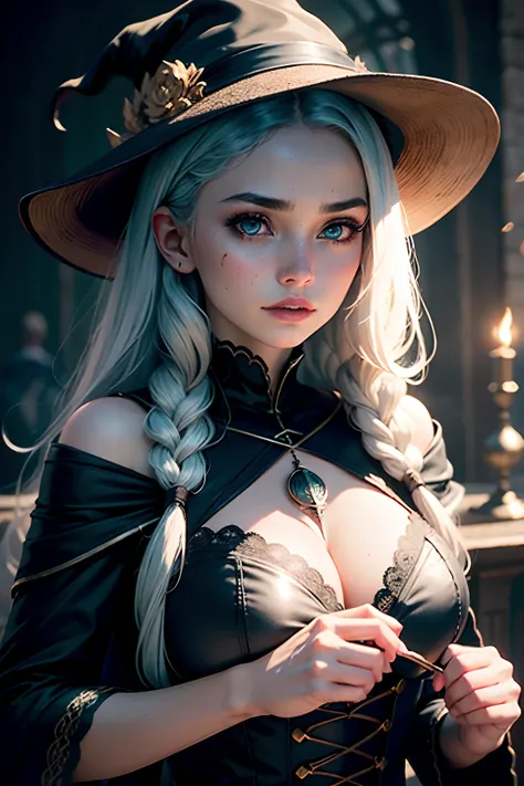 A  girl, witchy, mage, sorceress, Black Cat,pretty eyes, Bloody Unreal Engine 5, Cinematic, color corrected, portrait photography, super-wide-angle lens, Depth of field, hyper-detailed, beautifully color-coded, insane details, intricate details, beautifull...