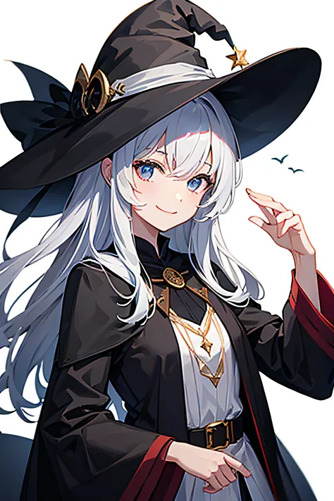 young witch, smiling , looking at the camera, white background