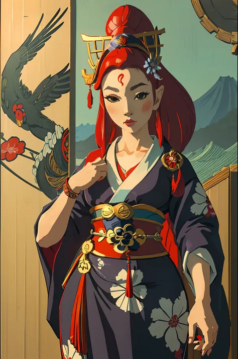 (best quality,4k,8k,highres,masterpiece:1.2),ultra-detailed,realistic,traditional Japanese Ukiyo-e art of a female geisha using swords in a hard gangsta rapper swagger pose