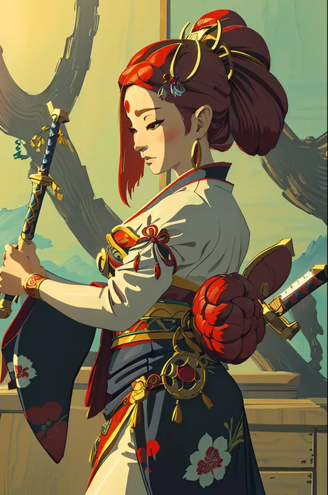 (best quality,4k,8k,highres,masterpiece:1.2),ultra-detailed,realistic,traditional Japanese Ukiyo-e art of a female geisha using swords in a hard gangsta rapper swagger pose