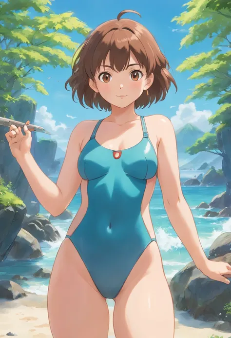 1 girl in swimsuit Japanese school, masterpiece, ccurate, anatomically correct, high details, super detail, best quality, 8k