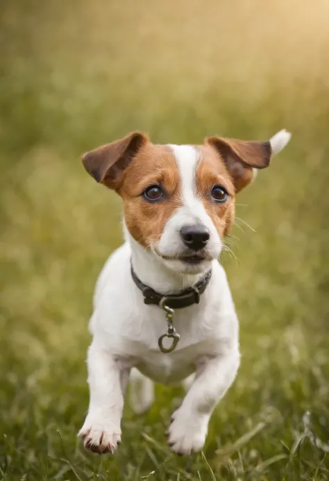 a jack russel terrier playing in the grass