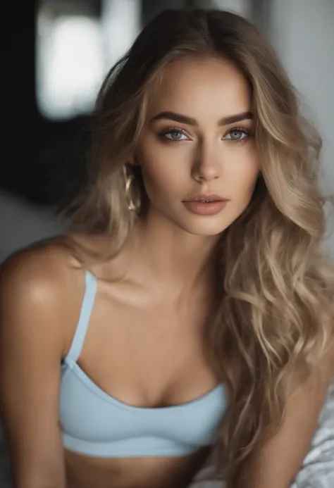 woman with matching tank top and panties, fille sexy aux yeux bleus, Portrait Sophie Mudd, Portrait de Corinna Kopf, cheveux blonds et grands yeux, selfie of a young woman, ohne Maquillage, maquillage naturel, Look directly into the camera, Visage avec Art...